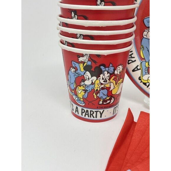 Vintage Disney Mickey Mouse Friends Its A Party 8 Cups 6 Napkins 16 Plates - Picture 6 of 6